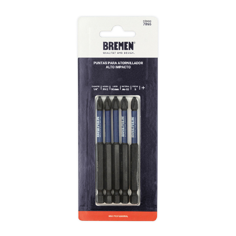 PUNTA ATORNILLADOR IMPACTO PH2 90MM MAGNÉTICA 5 UNID.