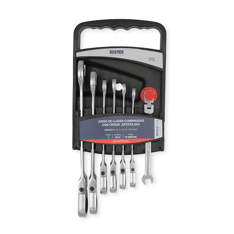JUEGO DE LLAVES COMBINADAS CON CRIQUE ARTICULADA